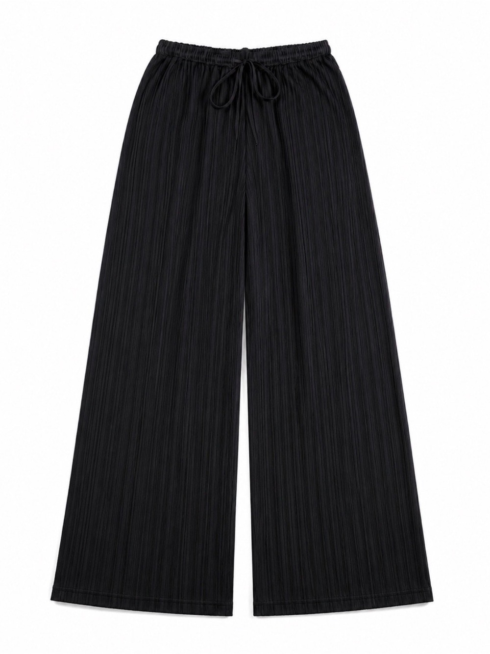 SHEIN Black Pleated Wide-Leg Drawstring Pants